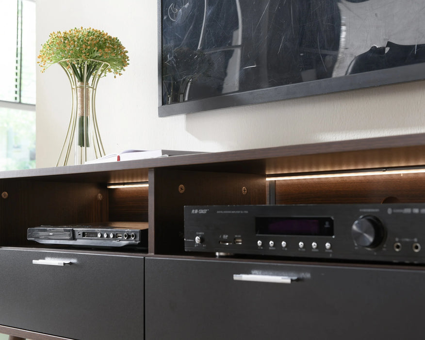 LED TV Stand Entertainment Center with Storage Modern Media Console Tables TV Cabinet for Living Room Bedroom and Office Walnut