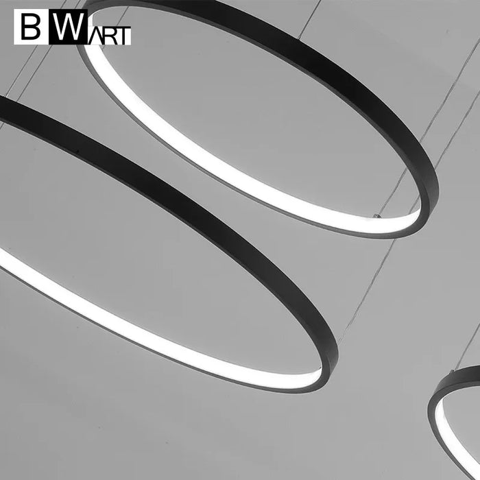 Modern LED Pendant Chandelier Lights for Living Dining Room White Black Circle Rings Aluminum Body Lamp Fixtures Home Lamp