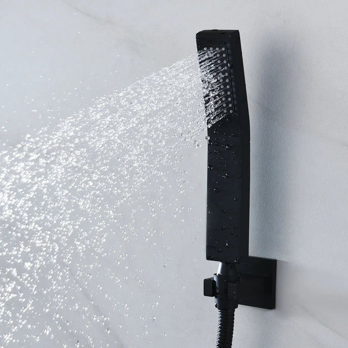 Bathroom LED Shower System Black Faucets Set Thermostatic Mixer Large 700*380MM Rainfall Shower Head Panel With Massage Body Jet