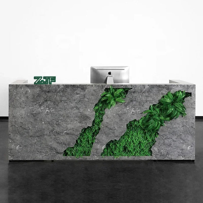 New 2024 Office 2 Person Wood Reception Counters Imitate Grey Marble Classic Reception Desk