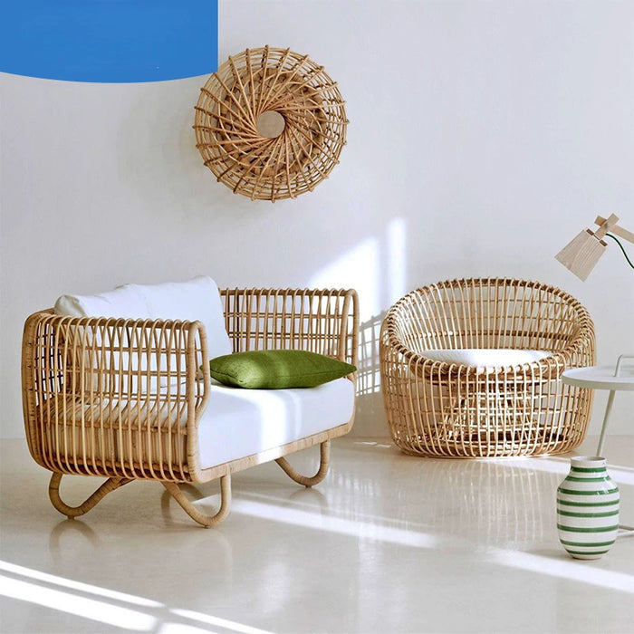 Outdoor sofa sofa bird's nest true rattan balcony furniture villa natural rattan woven leisure single courtyard
