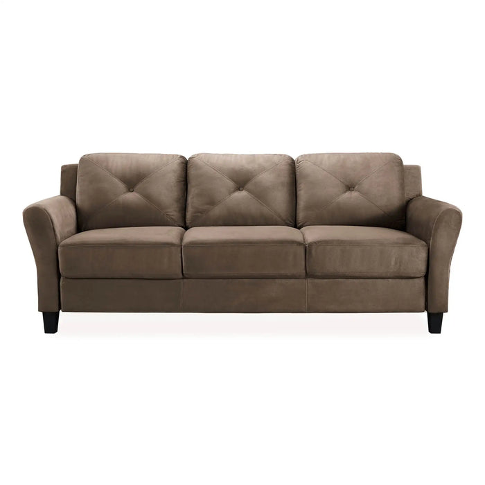 Upholstered Sectional Sofa with Rolled Arms, Fabric, for Compact Living Space, Bedroom, Living Room, Apartment