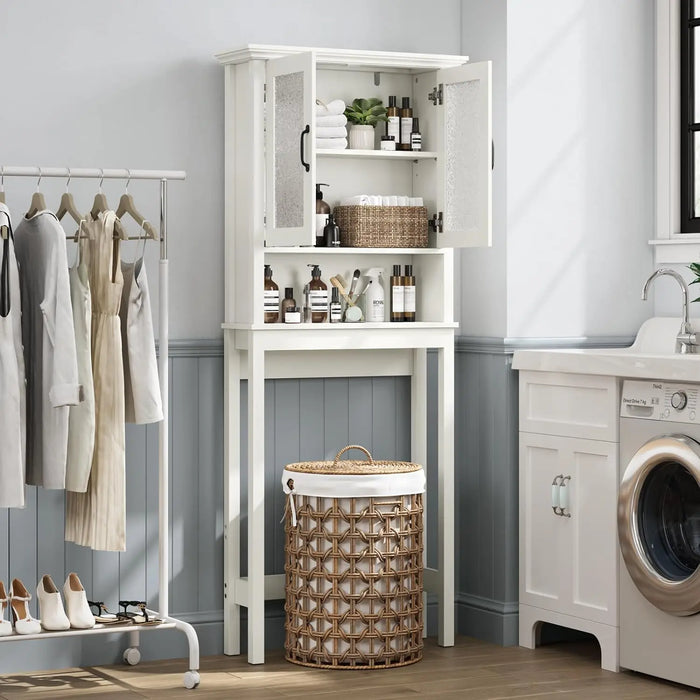 Baztin Over The Toilet Storage Cabinet, Over Toilet Bathroom Organizer with Glass Doors and Adjustable Shelf