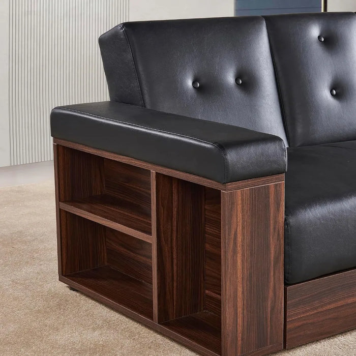 Sleeper Sofa Chair Bed,Convertible Futon Loveseat Sofá Chaise Lounge Couch Daybed with 2 Cup Holders, Drawers and Storage Box