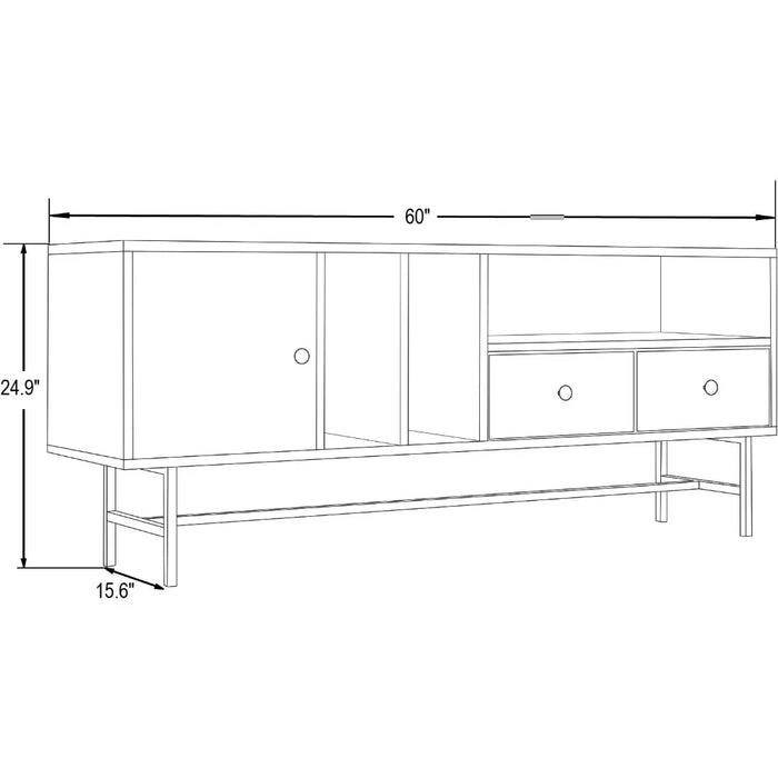 Mid-Century Modern Rectangular TV Stand With Enclosed Storage and Powder-coated Iron Legs Suitable for Living Room and Bedroom