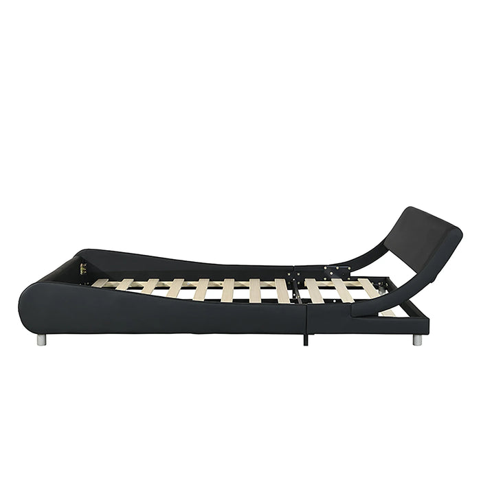 Faux Leather Upholstered Platform Bed Frame,Curve Design,Wood Slat Support