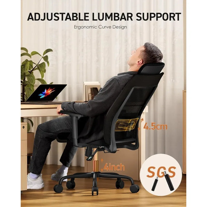 CAPOT Office Chair Ergonomic Desk Chairs - Tilt Lock at Any Angle 90°-130°, Mesh Ergonomic Chair with Big Adjustabe Headrest