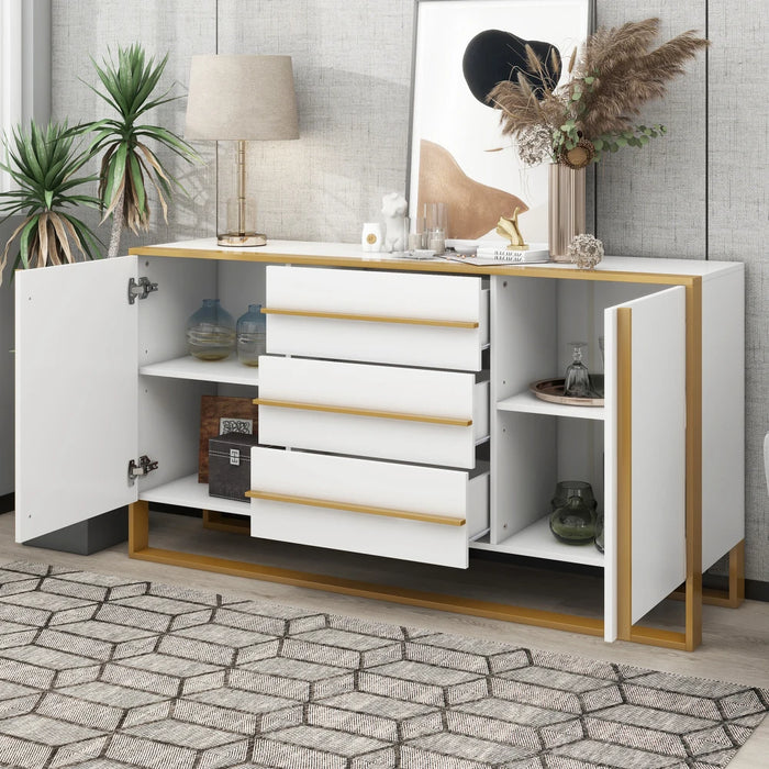 Modern Style 59"L Sideboard with Large Storage Space and Gold Metal Legs for Living Room and Entryway