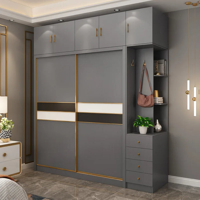 Solid wood wardrobe household bedroom children's ecological board sliding door simple light extravagant modern wardrobe