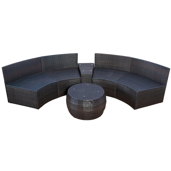 4-Piece Patio Furniture Set, Outdoor Half-Moon Sectional Furniture Wicker Sofa Set with Two Pillows and Coffee Table