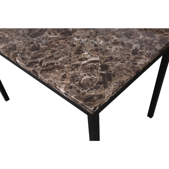 Roundhill Furniture Citico Metal 5-Piece Dinette Set with Laminated Faux Marble Top, Off White Table with Black Chairs