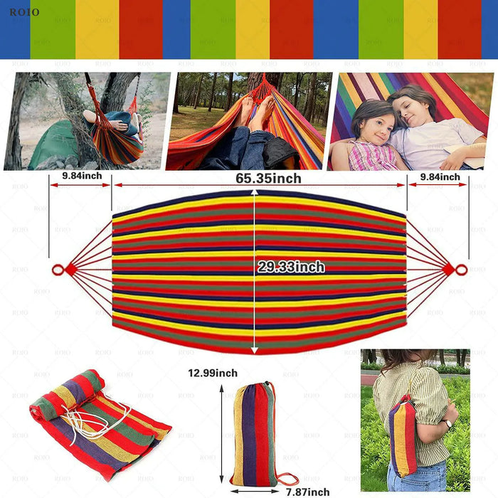 Camping Hammock Portable Hammock Striped Canvas Single Double Hammock Travel Hanging Bed Camping Accessories Outdoor Hammock