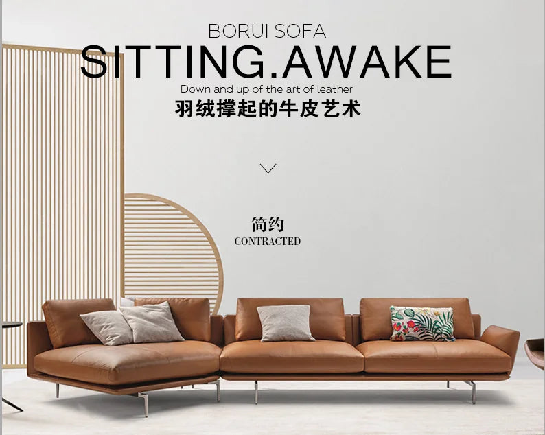 Customizable Modern Living Room Sofa Orange Leather Nordic Sofa For Home and Office Sofa