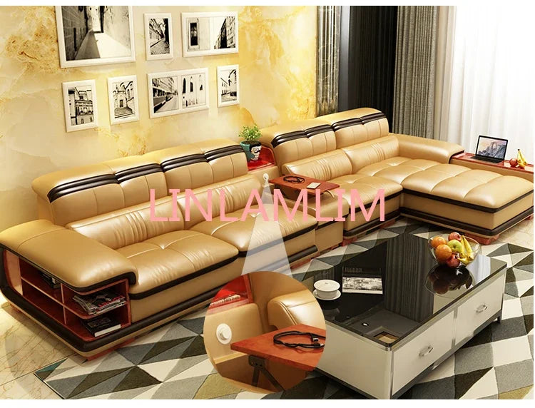 Living Room Sofa storage corner real genuine leather sofas salon couch puff asiento muebles de sala canape L shape sofa cama