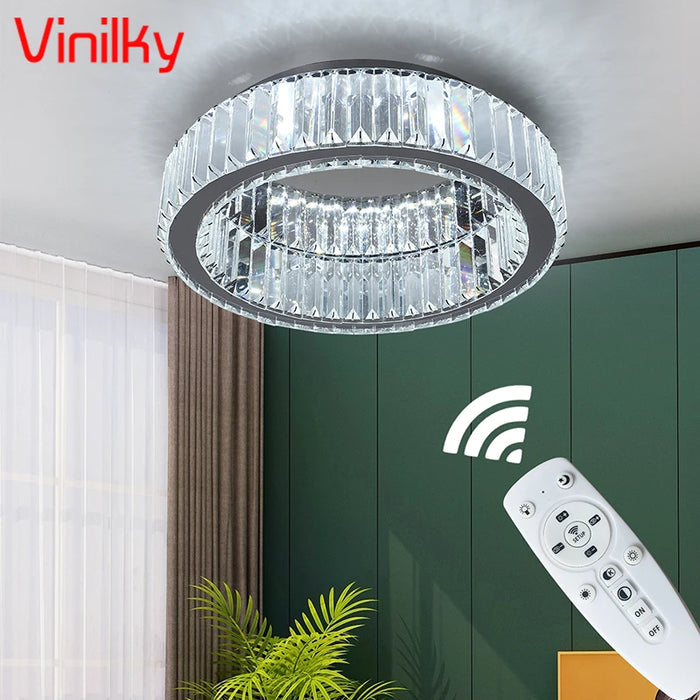 Modern Led Crystal Ceiling Chandelier Lamps Living Room Dimmable Ceiling Light With Remote Home Bedroom Smart Lighting Fixtures