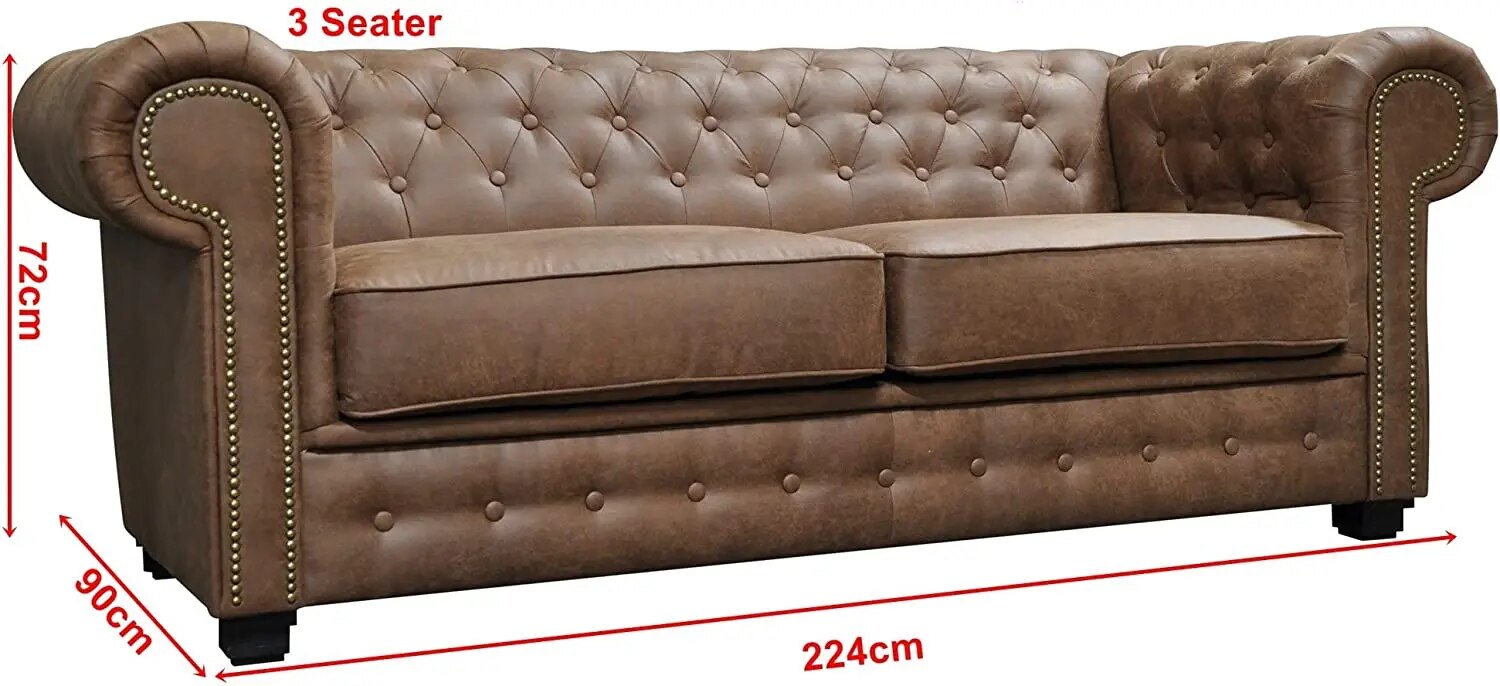Anx Chesterfield Style Sofa Set 3+2 Seater Armchair Brown Faux Leather (3 Seater)
