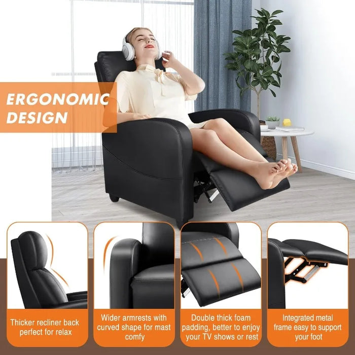 Recliner Chair for Adults, Massage PU Leather Small Recliner Sofa Home Theater Seating with Lumbar Support sofa recliner chair