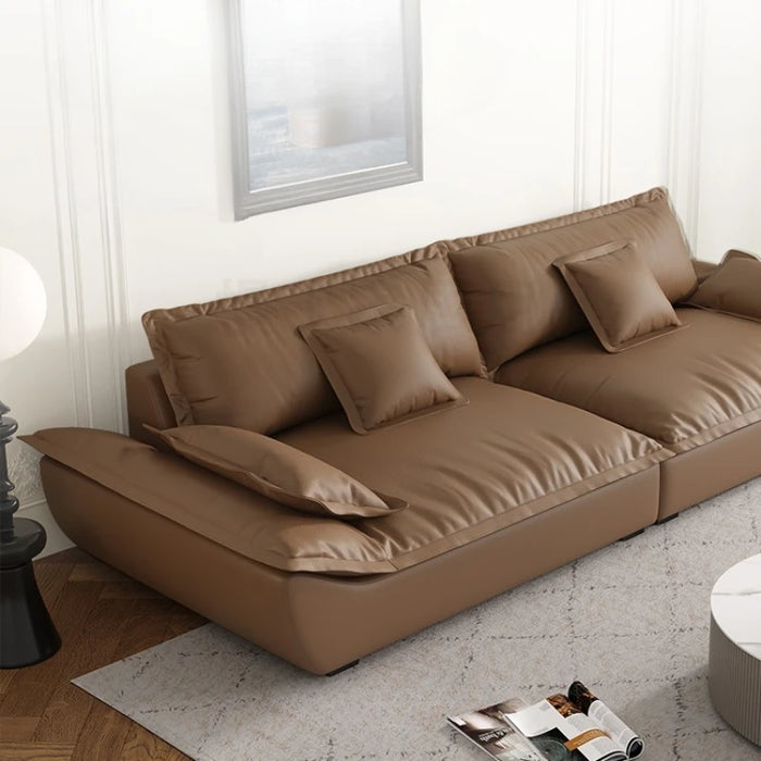 Leather Nordic Simple Sofa Fancy Brown Individual Tatami Sofa Puffs L Shape Salon Meuble Sofaset Furniture For Living Room