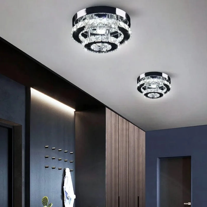 Cainjiazh Mini Chandelier LED Crystal Ceiling Light 2 Layers Flush Mount Ceiling Light Modern Chandelier