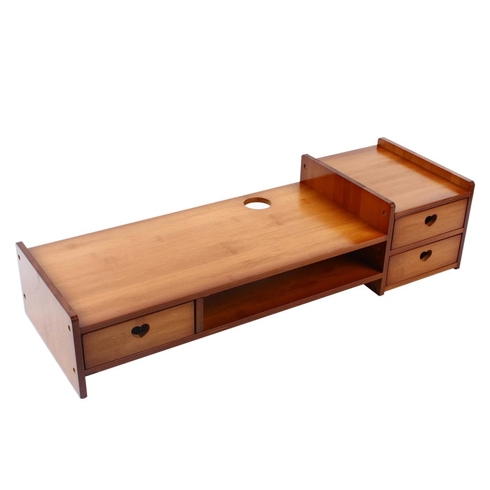 Bamboo Wood Monitor Stand with Storage Organizer Drawers Desktop Laptop Shelf Risers Stand for Home Office Use