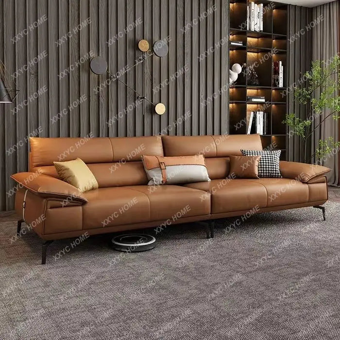 Leather Sofa First Layer Cowhide Modern Living Room Nordic Light Luxury Straight Row Leather Sofa