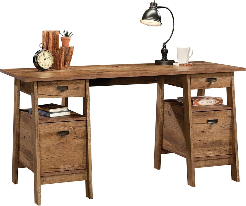 Sauder Trestle Executive Trestle Desk, Vintage Oak finish