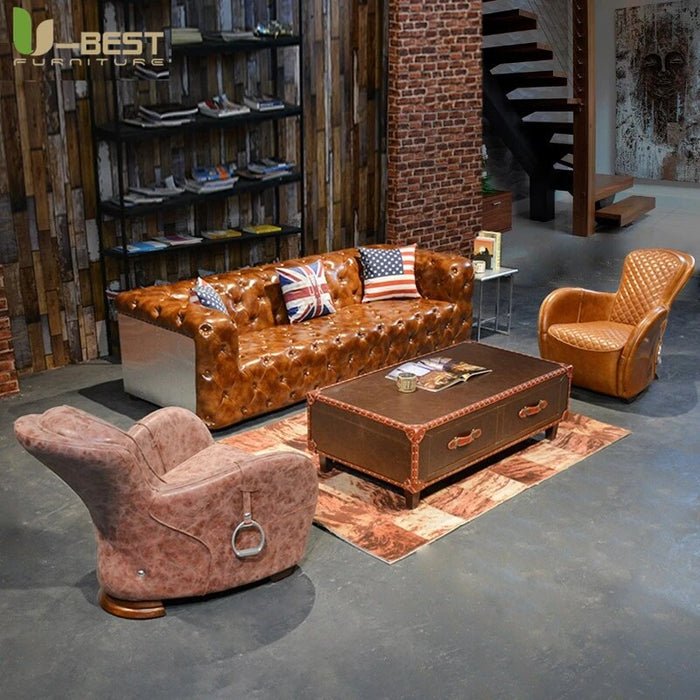 Industrial Retro Aviato Combination Sofa Living Room Furniture Leather Sofas Set Chair Personalization Pub Club Studio Kanepe