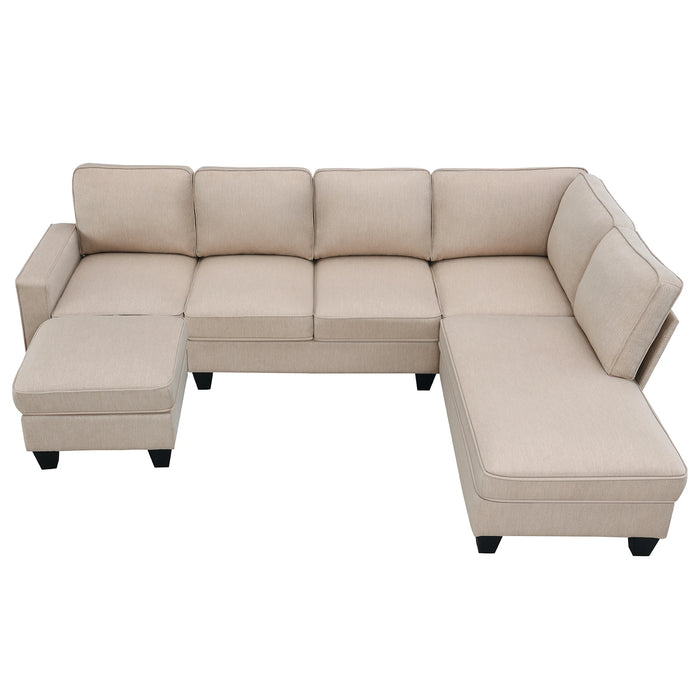 Modern L-shaped Sectional Sofa,7-seat Linen Fabric Couch Set with Chaise Lounge and Convertible Ottoman,Sofa Sets