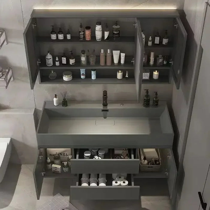 Light Luxury Nordic Bathroom Cabinet Floor Wall Slate Integrated Washbasin Bathroom Vanity Cabinet with Sink Bathroom Furniture