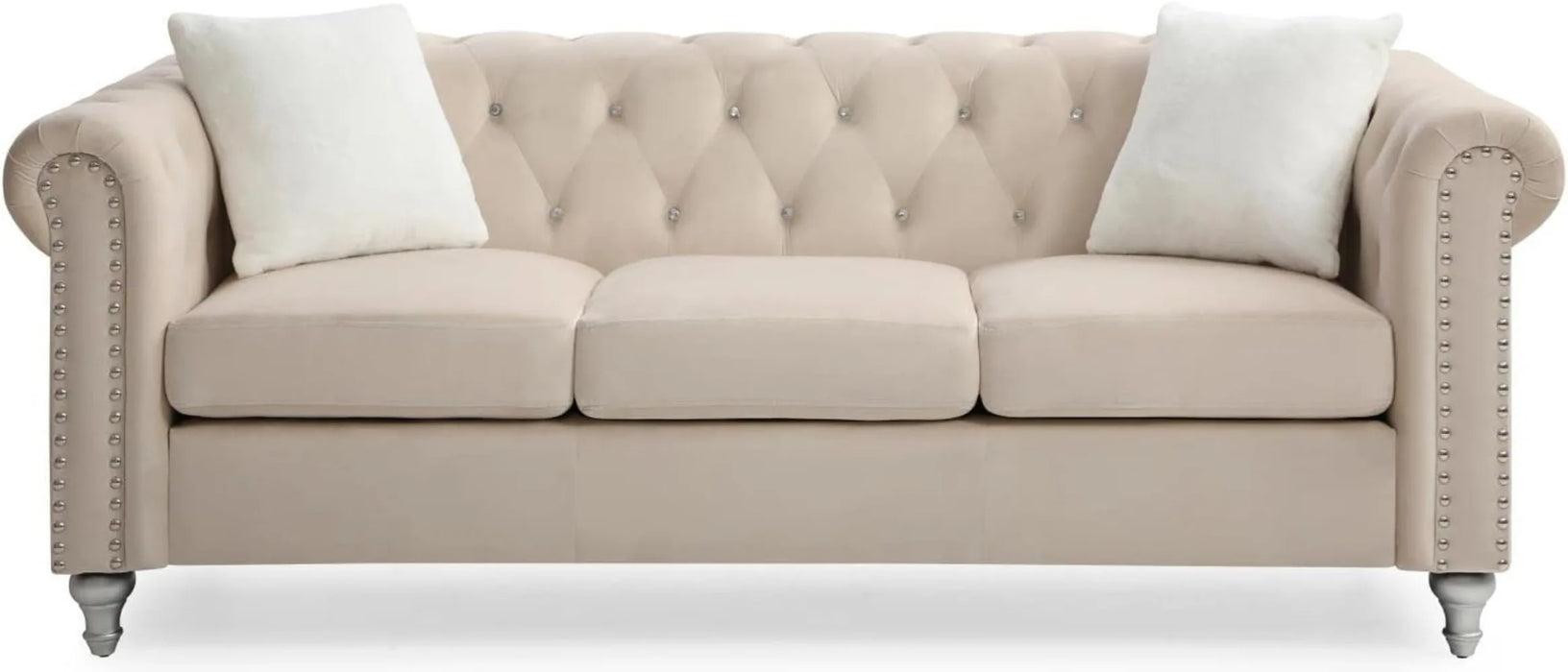 Glory Furniture Raisa Velvet Sofa in Beige