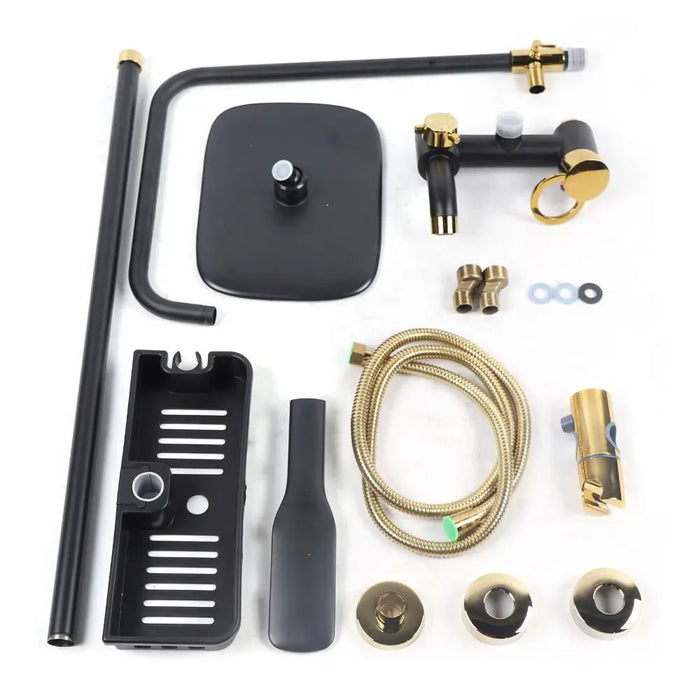 8'' Black Bathroom Rainfall Shower Faucet Set Tub Mixer Tap with Hand Spray