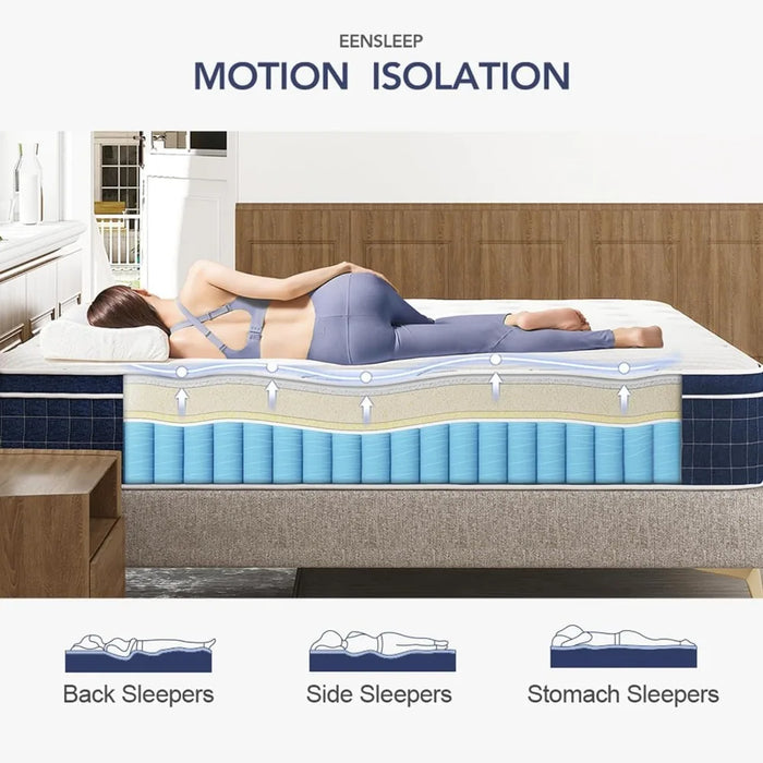 Queen Mattress, 14 Inch Hybrid Mattresses in a Box, Made of Memory Foam and Individual Pocketed Springs, Release Pressure