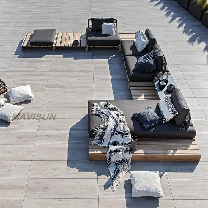 2022 Outdoor Sofa Courtyard Rattan Villa Solid Wood Furniture Hotel Model Room Terrace Leisure Garden Rain And Sun Protection