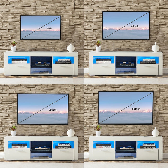 TV Stand with LED Lights and 2 Large Storage Drawer,High Glossy TV Cabinet For  Living Room or Bedroom Furniture