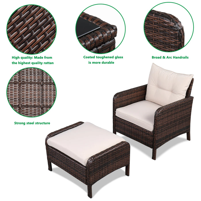 5 Piece All Weather Terrace Conversation Set 2 Sofas 2 Ottomans 1 Coffee Table Rounded Arms Brown Gradient Garden Balcony Backy