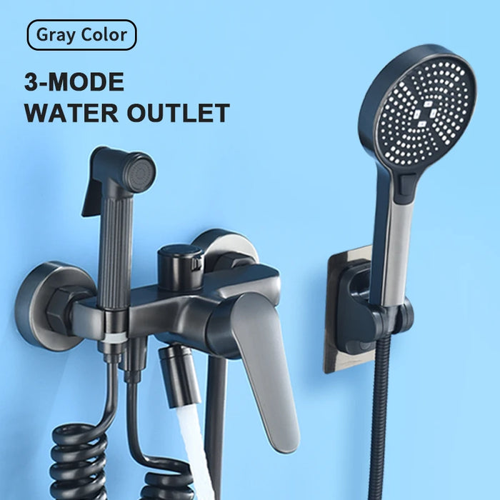 Gray Bathtub Faucet With Hand Shower And Handheld Sprayer Brass Wall Mounted Bathroom Shower Mixer Tap Full Shower system Set