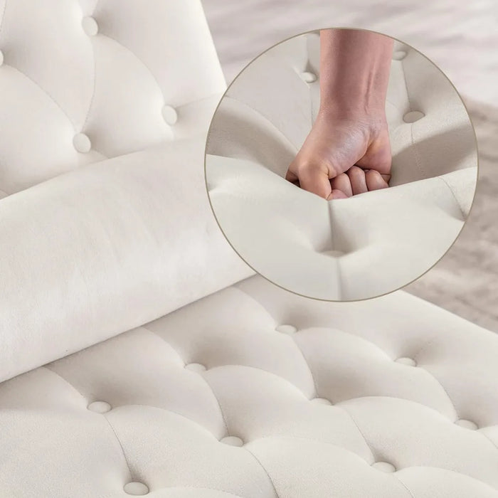 Velvet Button-Tufted Chaise Lounge Chair Leisure Sofa for Indoor Living Room with Bolster Pillow, Nailhead Trim and Turned Legs