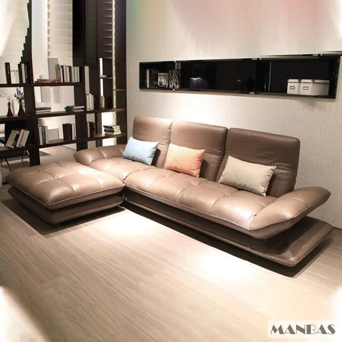 Linlamlim Elegant Leather Couch for Living Room Sofas Sets with Adjustable Headrests and Armrests Genuine Leather Sectional Sofa