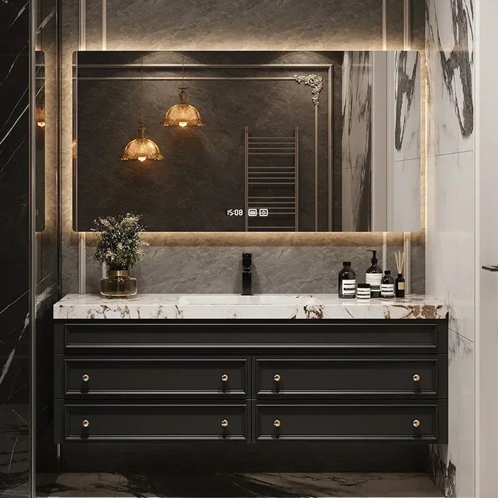 American Retro Oak Solid Wood Bathroom Cabinet Rock Ceramic Washbasin Luxury Bathroom Vanity Sink Cabinet Bathroom Furniture