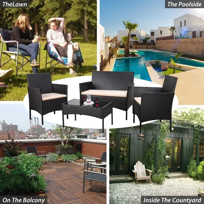 4 Piece Wicker Patio Rattan Chair Set Garden Furniture Set Outdoor Indoor Use Backyard Porch Garden Poolside Balcony Furniture