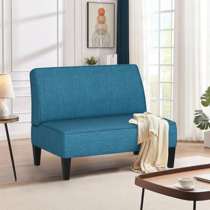 Loveseat Sofa, Upholstered Small Sofa Couch Mini Love seat Sofas for Bedroom Living Room (Blue)