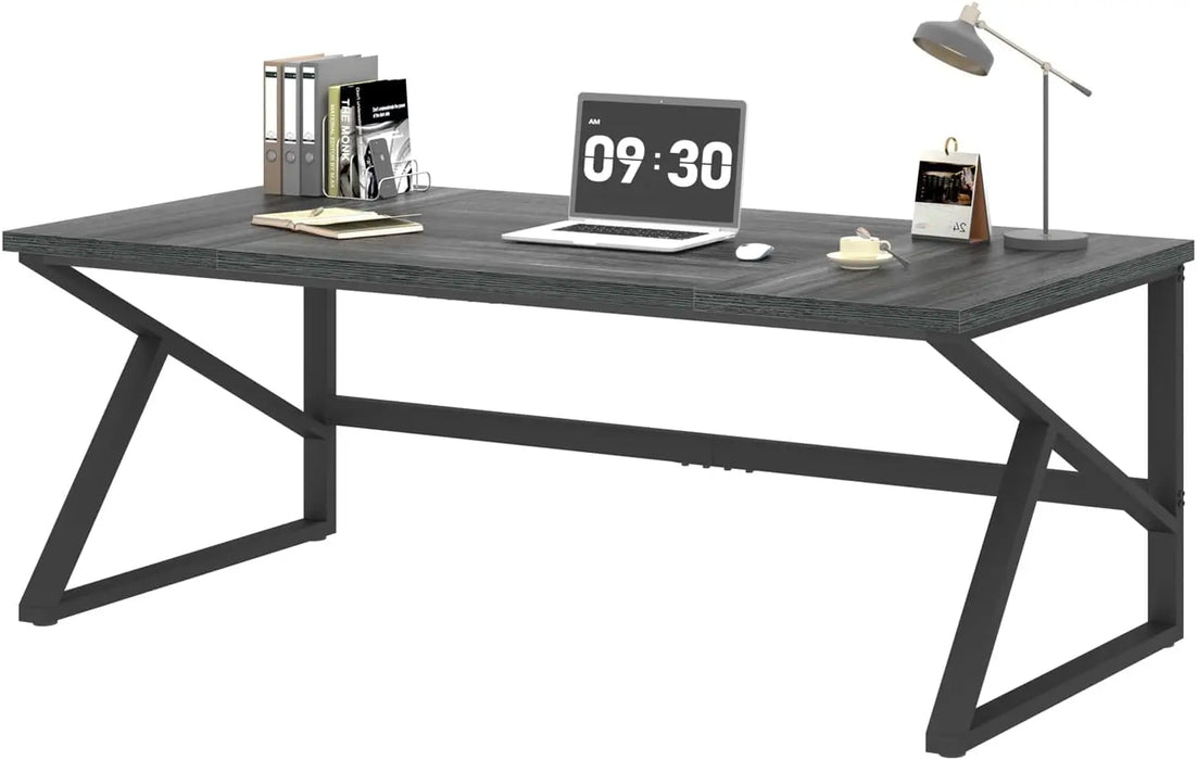 HSH Extra Long Computer Desk, Industrial Metal Wood Home Office Desk, Large PC Laptop Table for 2 Person Executive Writing