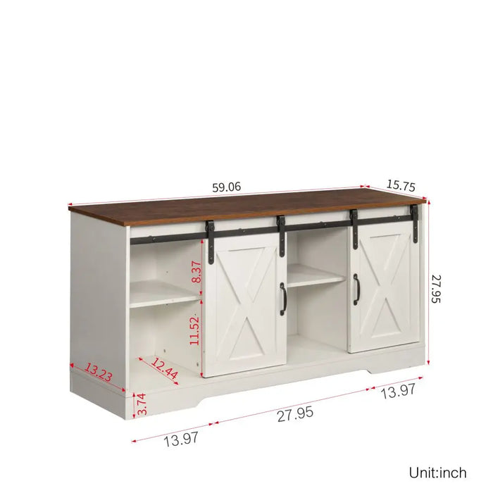 TV Stand Sliding Barn Door Modern&Farmhouse Wood Entertainment Center, Storage Cabinet Table Living Room with Adjustable Shelves