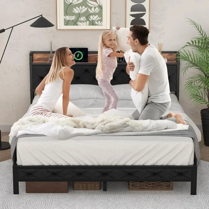 Bed Frame With Charging Station Metal Platform Bed Frame Full No Box Spring Needed Beds & Furniture Bedroom Home