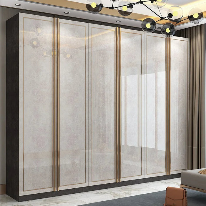 Light luxury glass door wardrobe, household bedroom, modern and simple wooden flat open wardrobe, 345668 door large wardrobe
