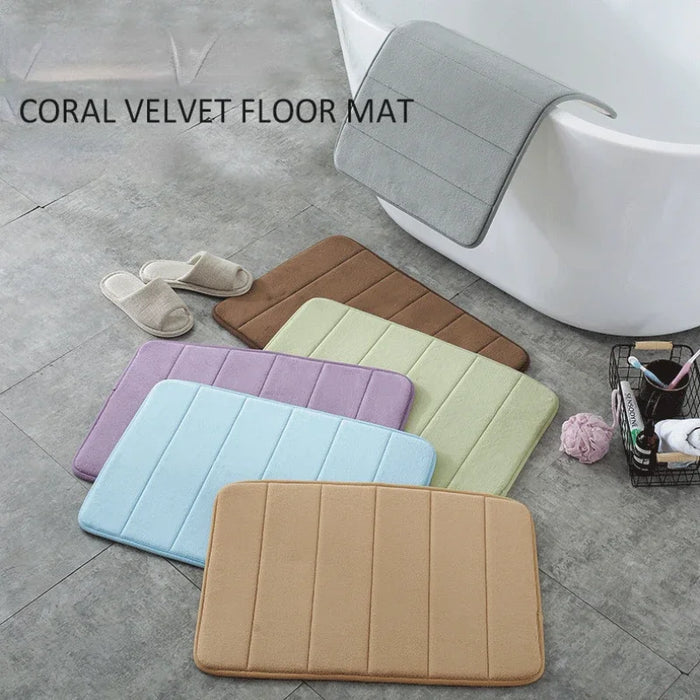 Bath Mat Bathroom Anti-Slip Coral Velvet Rug Kitchen Entrance Carpet Bath Rug Stripe Doormat Water Super Absorbent Floor Mat