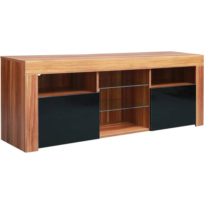 WOXYX Modern 57" TV Stand Matte Body High Gloss Fronts with 16 Color LEDs Brown
