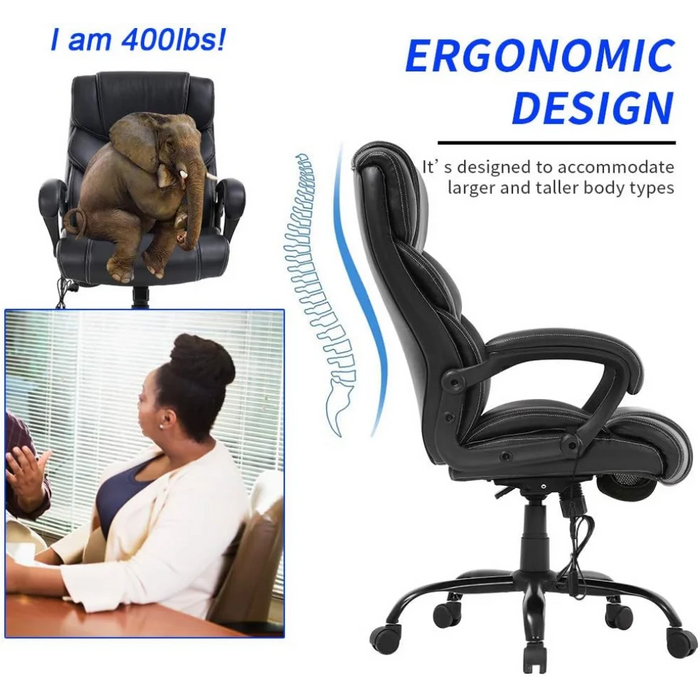 BESTOFFICE FURNITURE Big and Tall Office Chair 400lbs - Heavy Duty Metal Base Ergonomic Massage Desk Chair with Lumbar Support