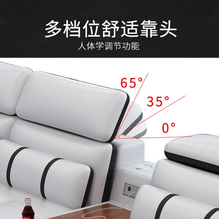 Multifunctional massage combined living room small apartment modern corner leather sofa