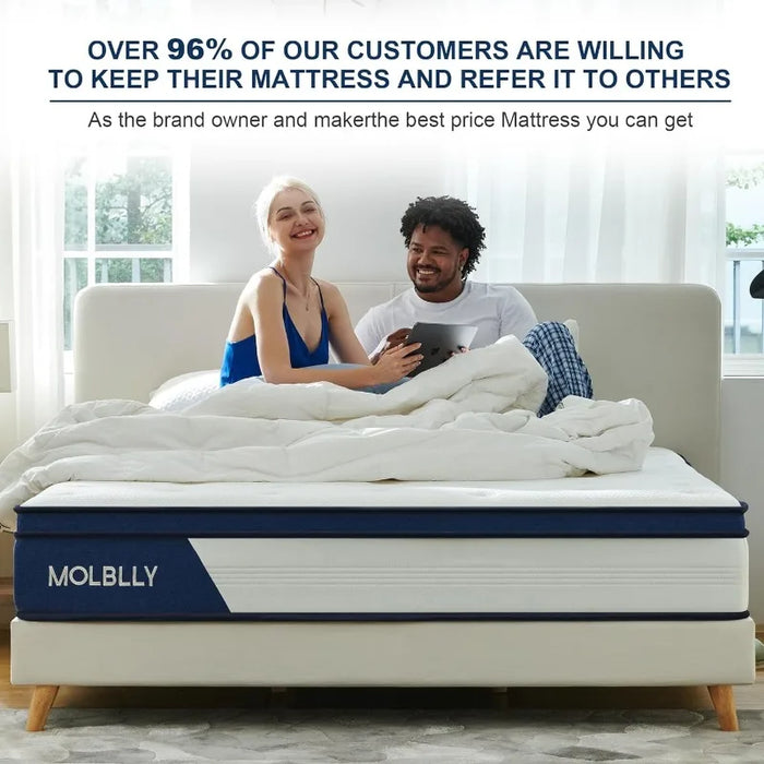 Molblly Queen Mattress, 12 Inch Innerspring Mattress in a Box,Ultimate Motion Isolation Individually Wrapped Pocket Coils Mattre